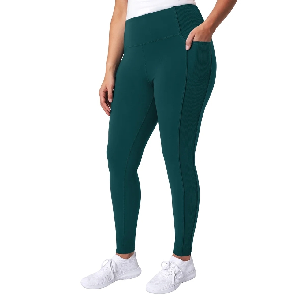 Mondetta Deep‎ Teal Ribbed Panel Leggings High-rise With Pockets